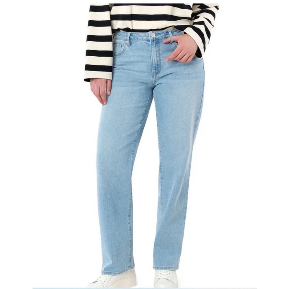 Seven7 Womens Loose Straight Leg Jeans Plus Size 18W Light Wash Denim High Rise